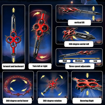 Flying Sword RC Drone Toy – Hand Controlled Light Up Sword Aircraft, Cool High-Tech Remote Control Glider for Kids & Boys