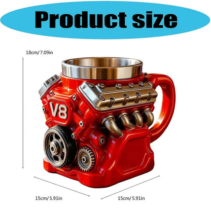 Retro Engine Coffee Mug, V8 Engines Stainless Steel Cup