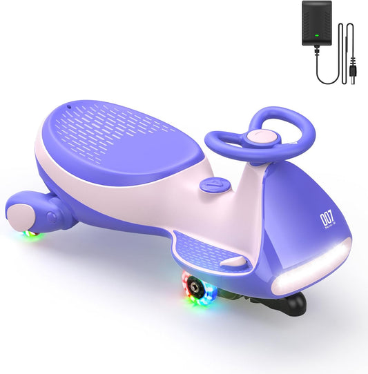 ⏰ LAST DAY 80% OFF 💥 N7 Classic Electric Wiggle Car with Pedal, Rechargeable Battery, Ride on Toys, Swing Car, 2 Speeds, Anti-Rollover, Flashing Light Wheels, Bluetooth, for Ages 3 and Up, 150 Lbs, Pink