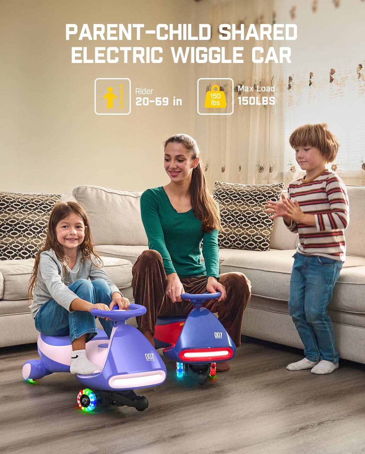 ⏰ LAST DAY 80% OFF 💥 N7 Classic Electric Wiggle Car with Pedal, Rechargeable Battery, Ride on Toys, Swing Car, 2 Speeds, Anti-Rollover, Flashing Light Wheels, Bluetooth, for Ages 3 and Up, 150 Lbs, Pink