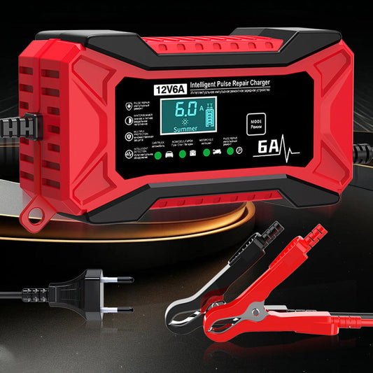 ⚡ SMART BATTERY CHARGER - Universal for Car & Motorcycle, Auto Voltage Detection, Overcharge Protection, LCD Display & Compact Design 🚗🏍️