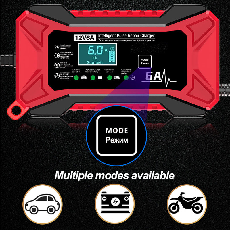 ⚡ SMART BATTERY CHARGER - Universal for Car & Motorcycle, Auto Voltage Detection, Overcharge Protection, LCD Display & Compact Design 🚗🏍️